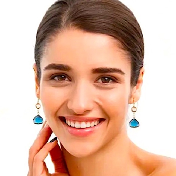 Gold Sapphire and Pink Dangle Earrings - Picture 8 of 9